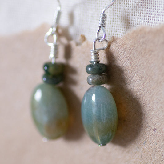 Ocean Ovals, Indian Agate Sterling Silver Drop Earrings