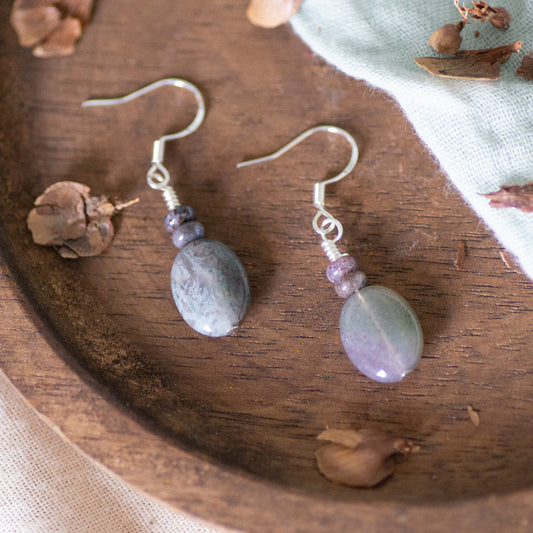Purple Indian Agate Sterling Silver Drop Earrings
