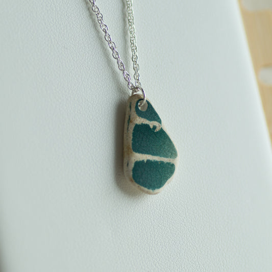 Teal Pottery Sherd Sterling Silver Necklace