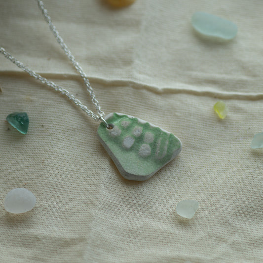 Green Pottery Sherd Sterling Silver Necklace