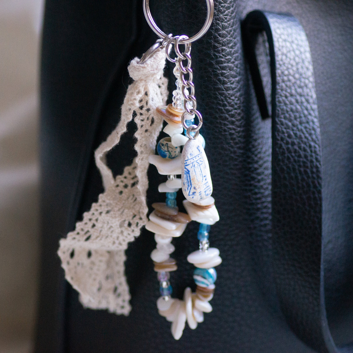 Blue Pattern Pottery Bag Charm