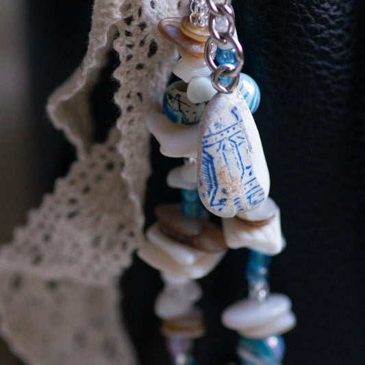 Blue Pattern Pottery Bag Charm