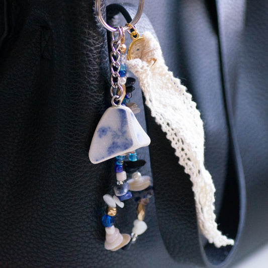 Blue Floral Pottery Bag Charm