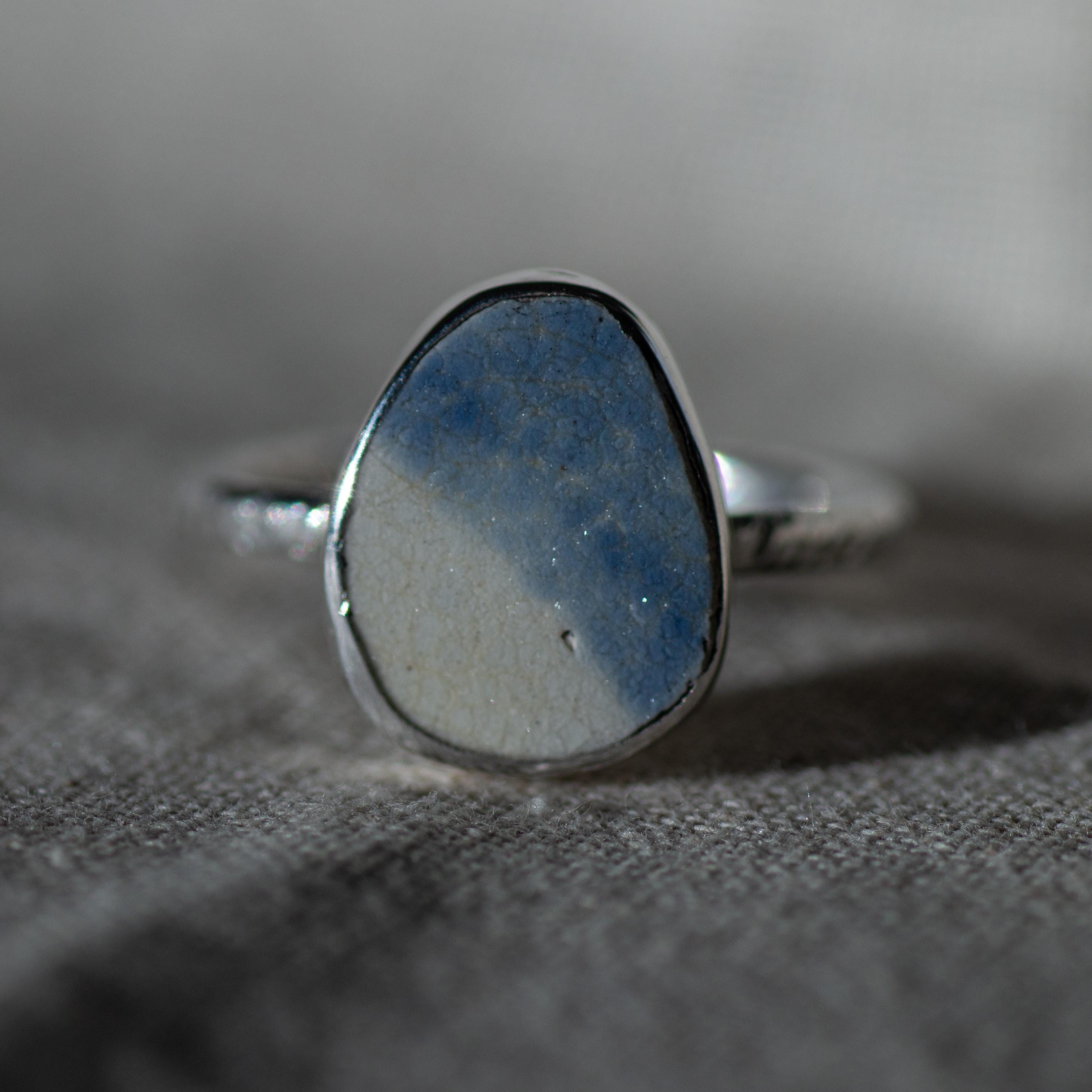 Two-Tone Sea Pottery Ring, Size Q/8.5 (UK/US)