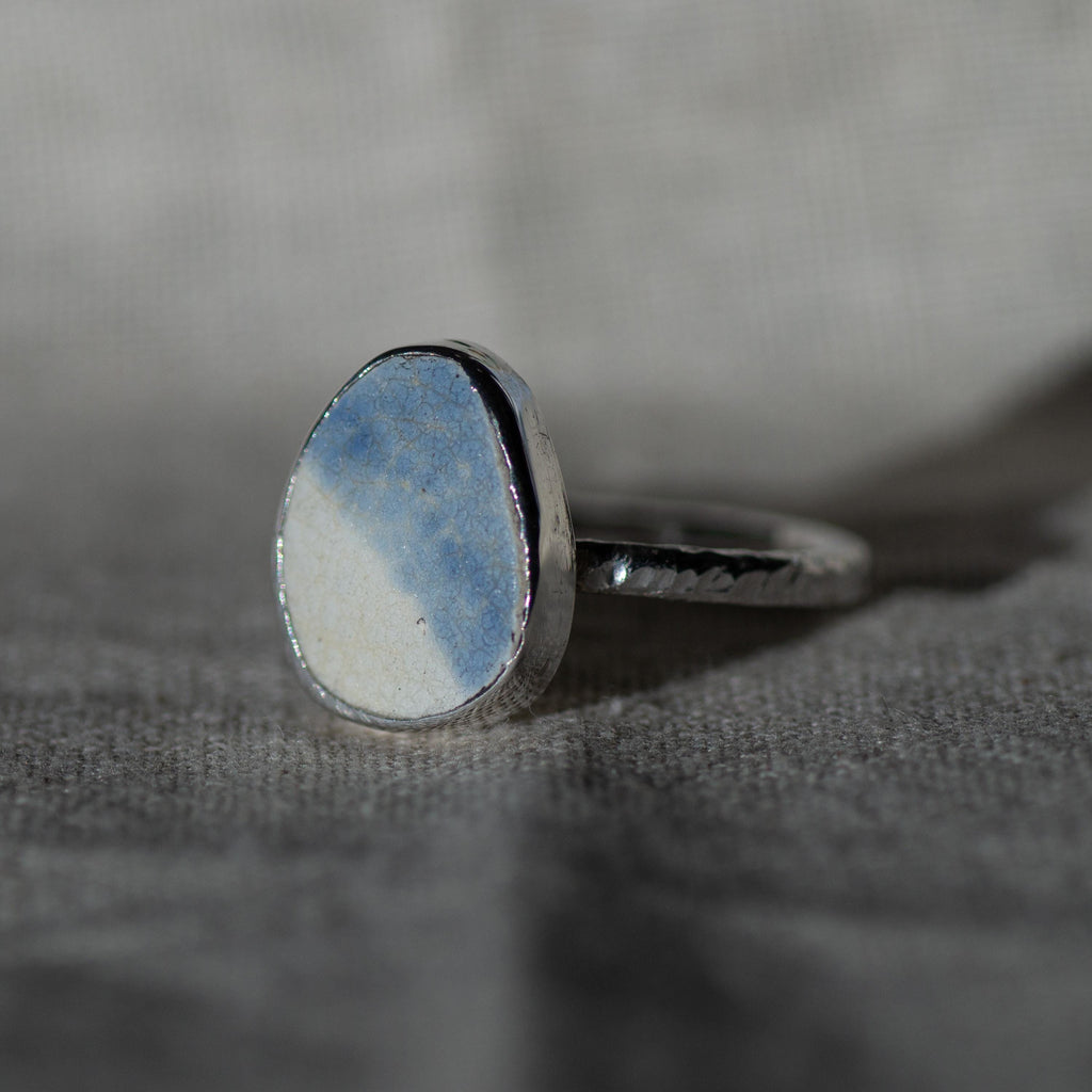 Two-Tone Sea Pottery Ring, Size Q/8.5 (UK/US)