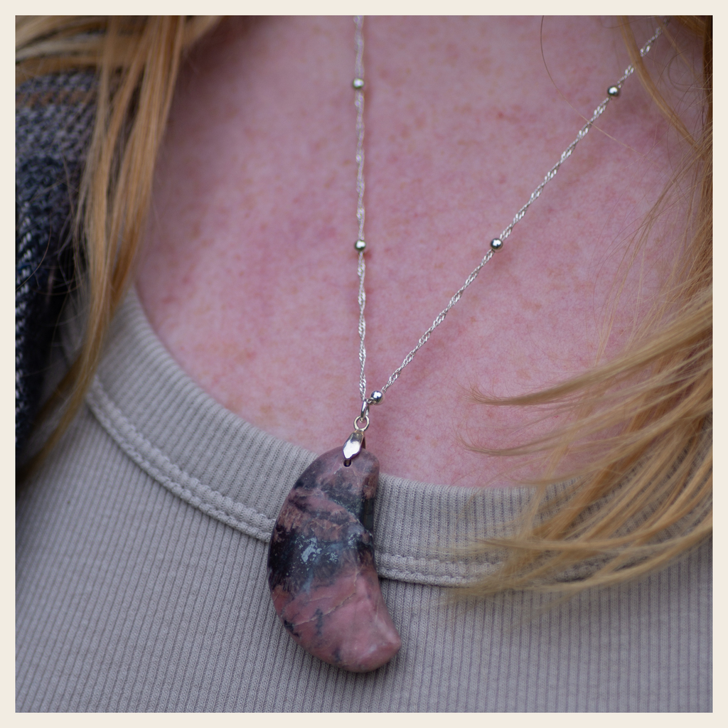 Rhodonite Crescent Moon Necklace