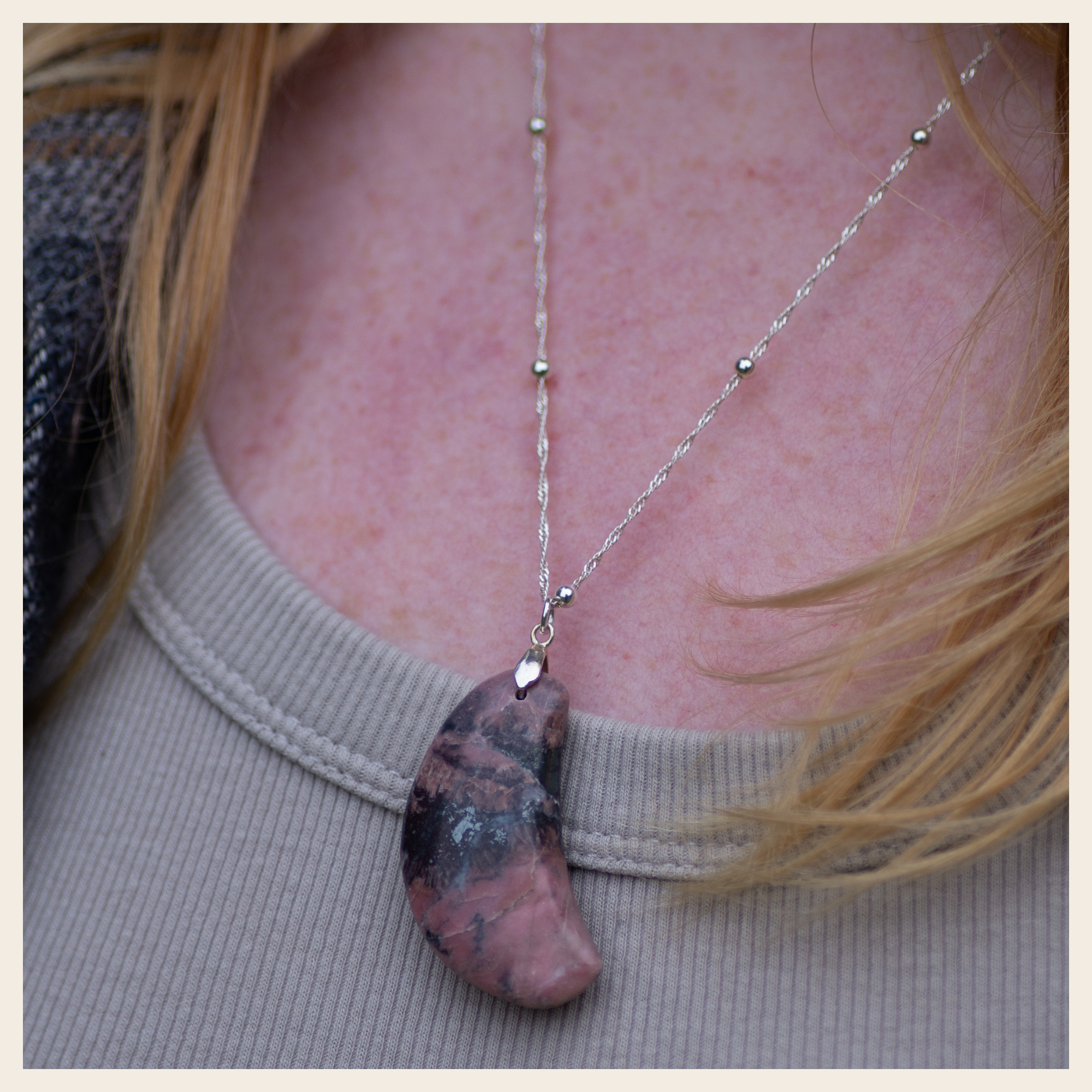 Rhodonite Crescent Moon Necklace