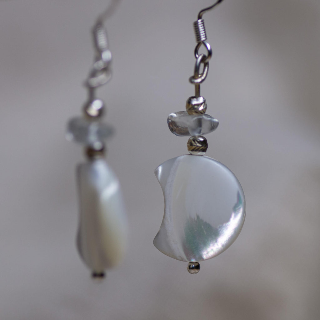 Mother of Pearl Crescent Moon Drop Earrings