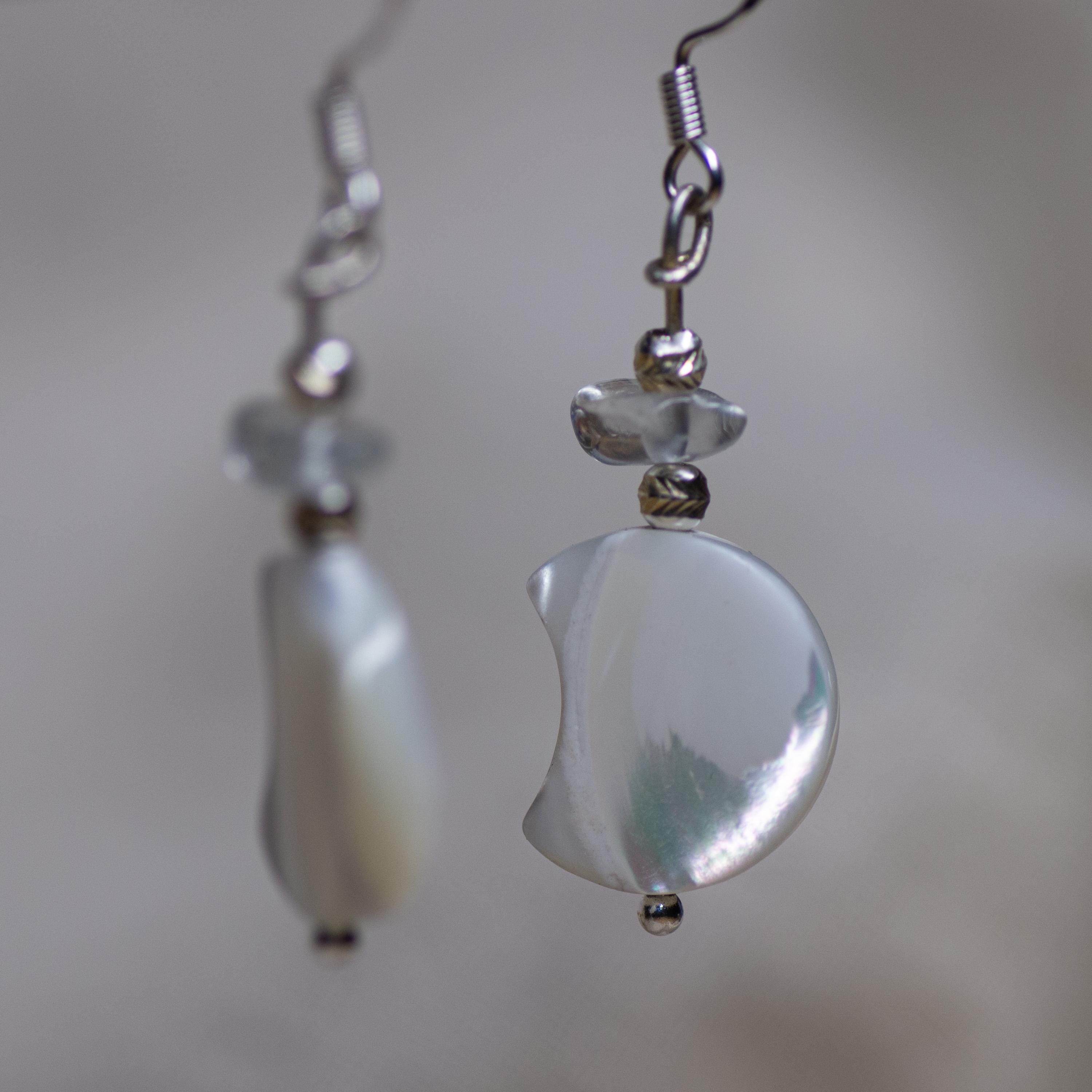 Mother of Pearl Crescent Moon Drop Earrings