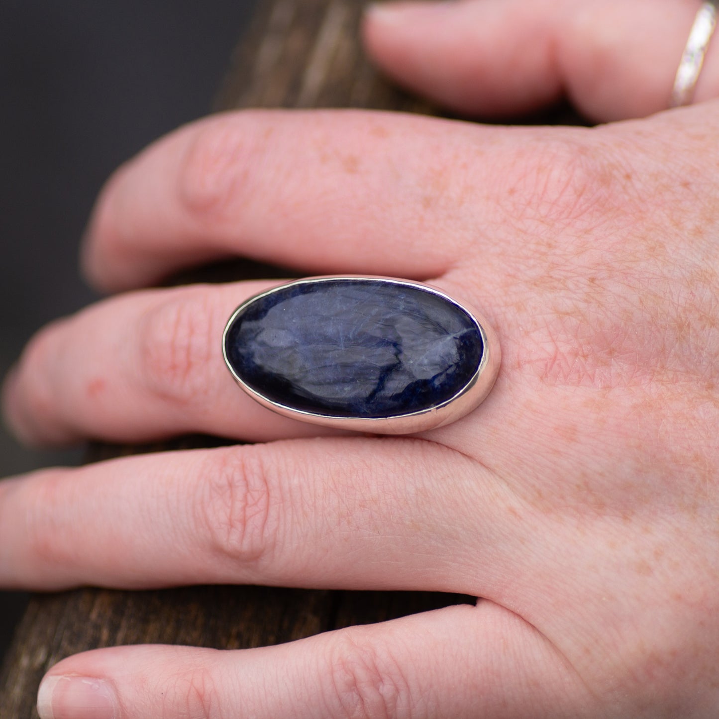Chunky Sodalite Sterling Silver Ring, Size R