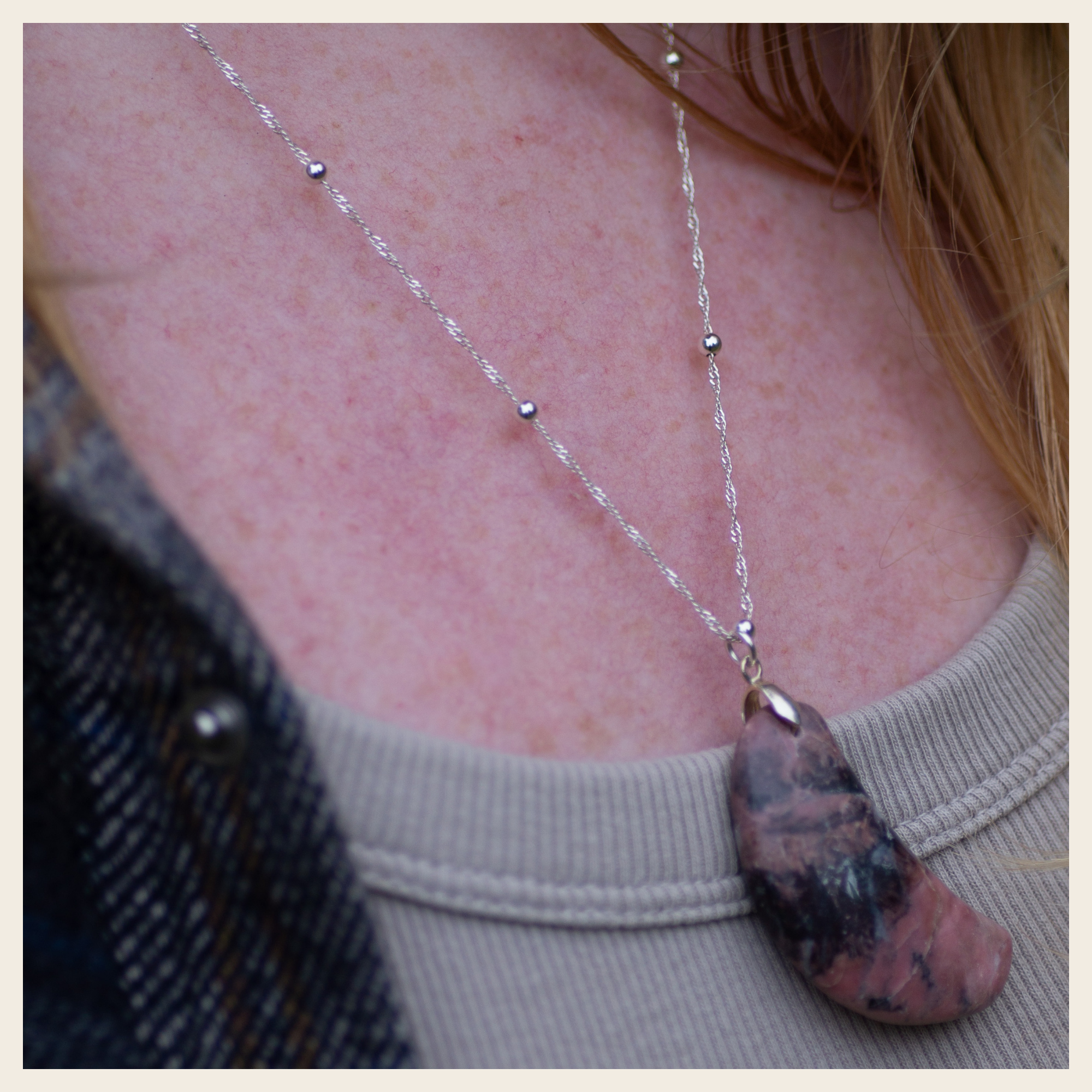 Rhodonite Crescent Moon Necklace