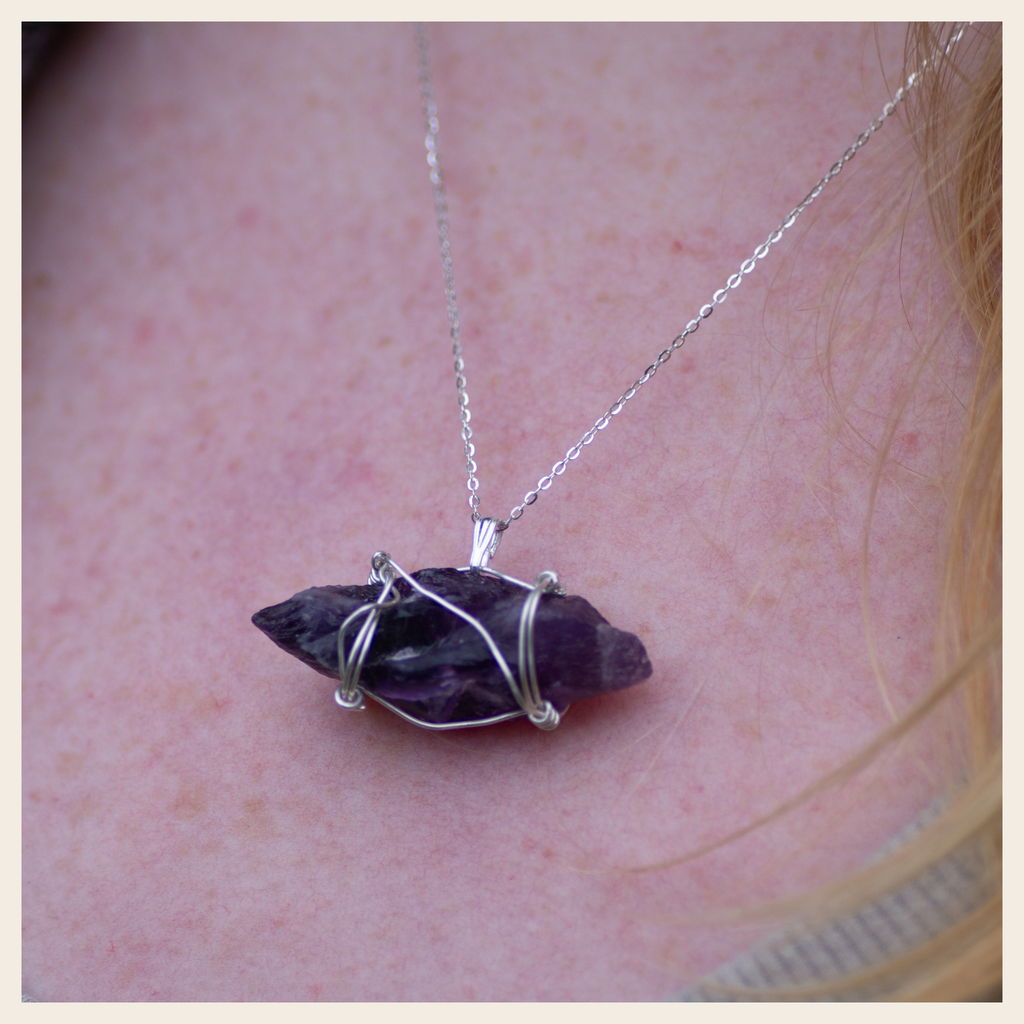 Raw Amethyst Wire Wrapped Necklace