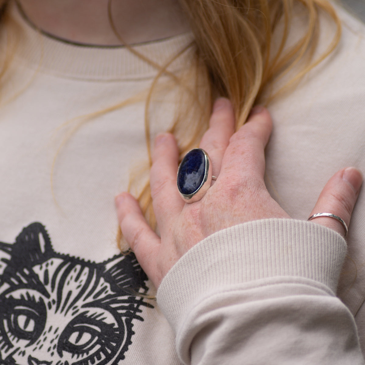 Chunky Sodalite Sterling Silver Ring, Size R