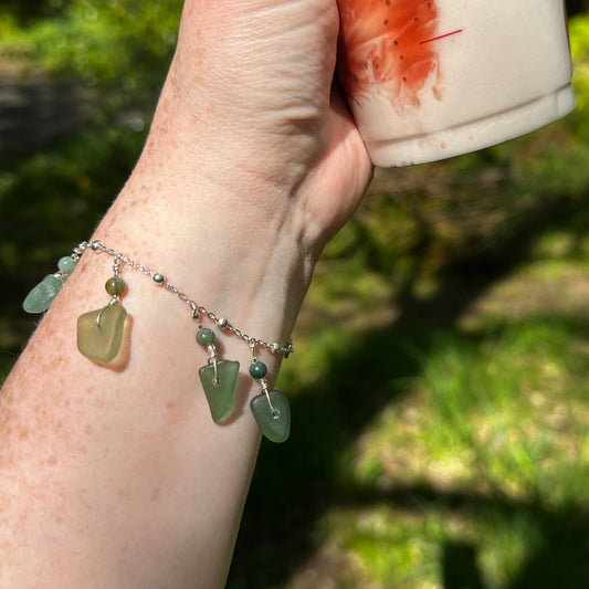Sea Glass and Indian Agate Charm Bracelet