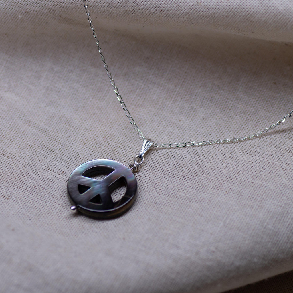 Black Mother of Pearl Necklace and Earring Peace Set