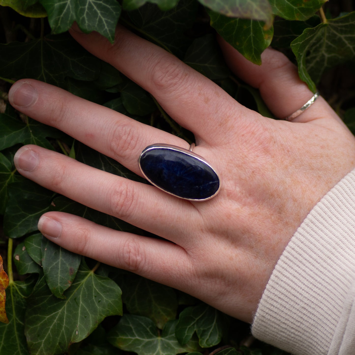 Chunky Sodalite Sterling Silver Ring, Size R