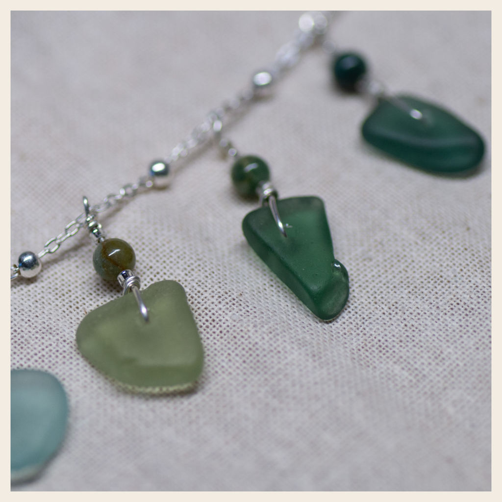 Sea Glass and Indian Agate Charm Bracelet