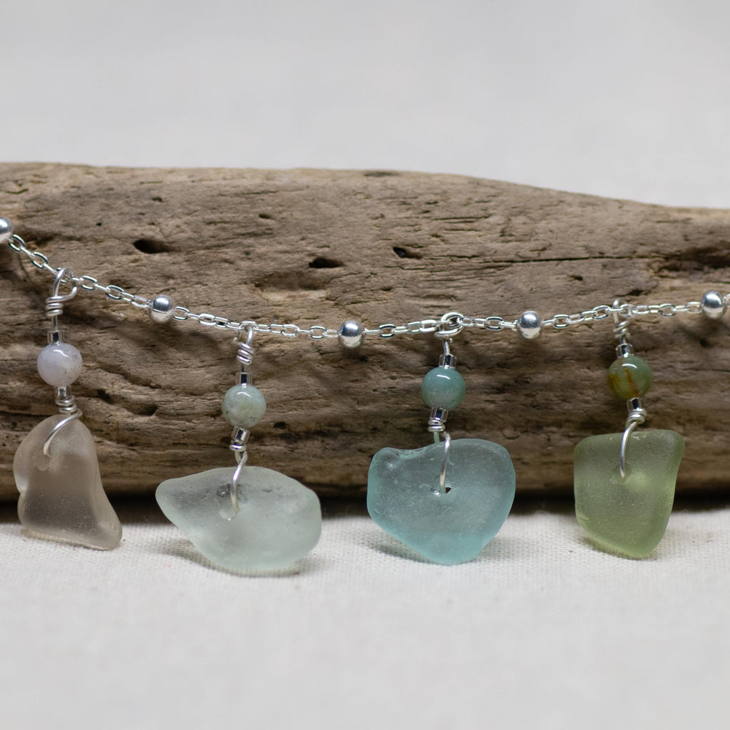 Sea Glass and Indian Agate Charm Bracelet
