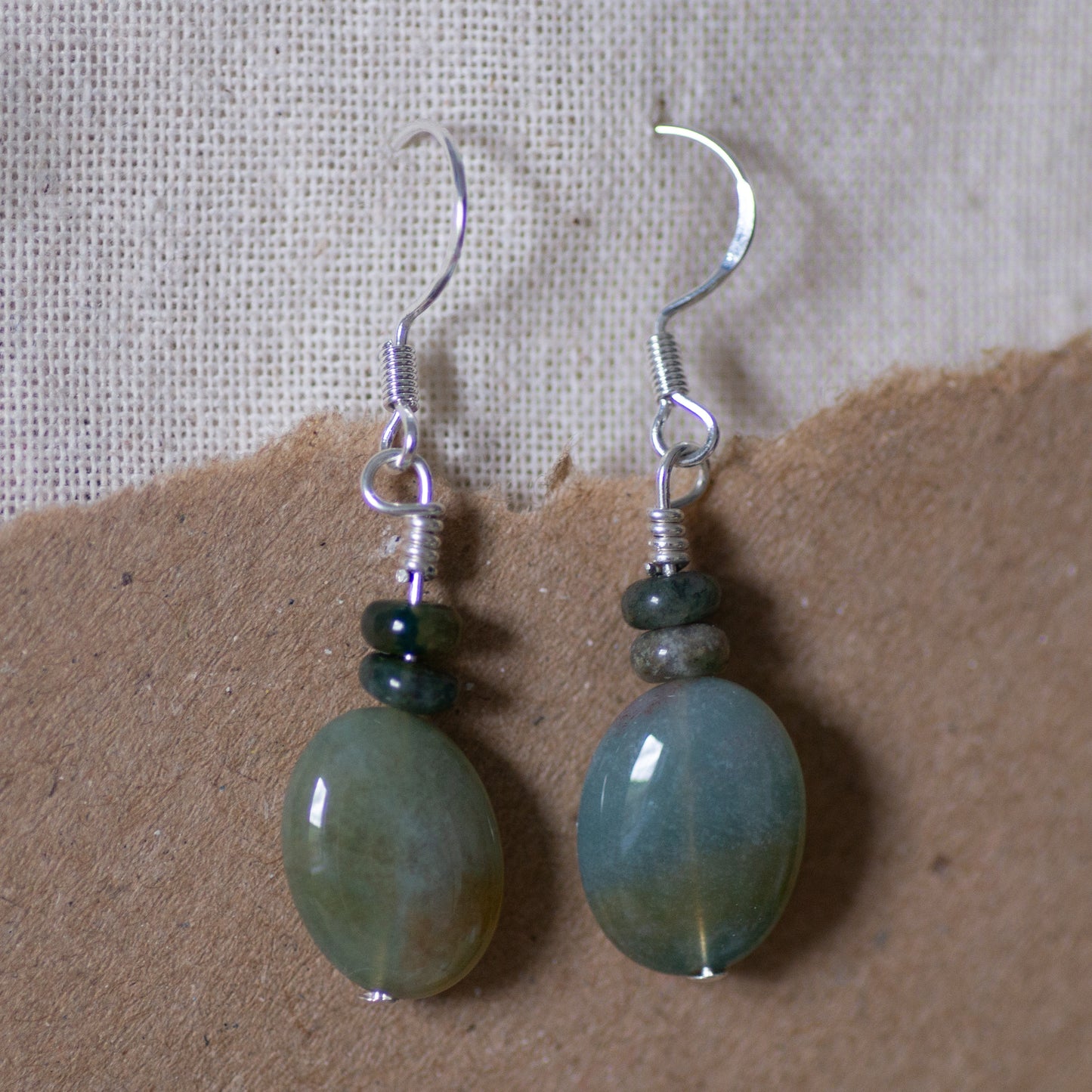 Ocean Ovals, Indian Agate Sterling Silver Drop Earrings