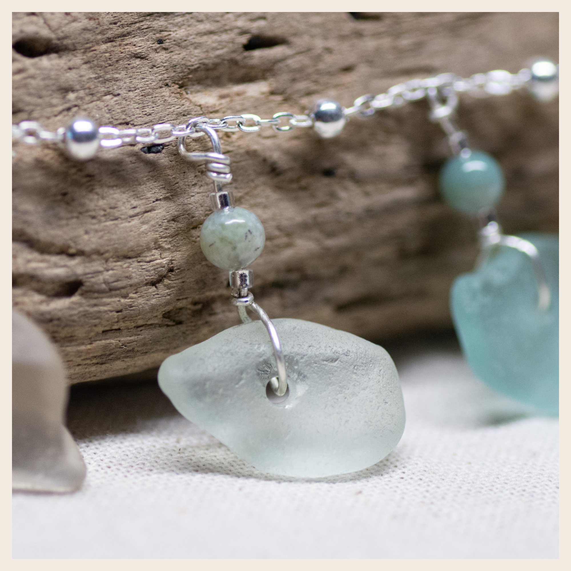 Sea Glass and Indian Agate Charm Bracelet