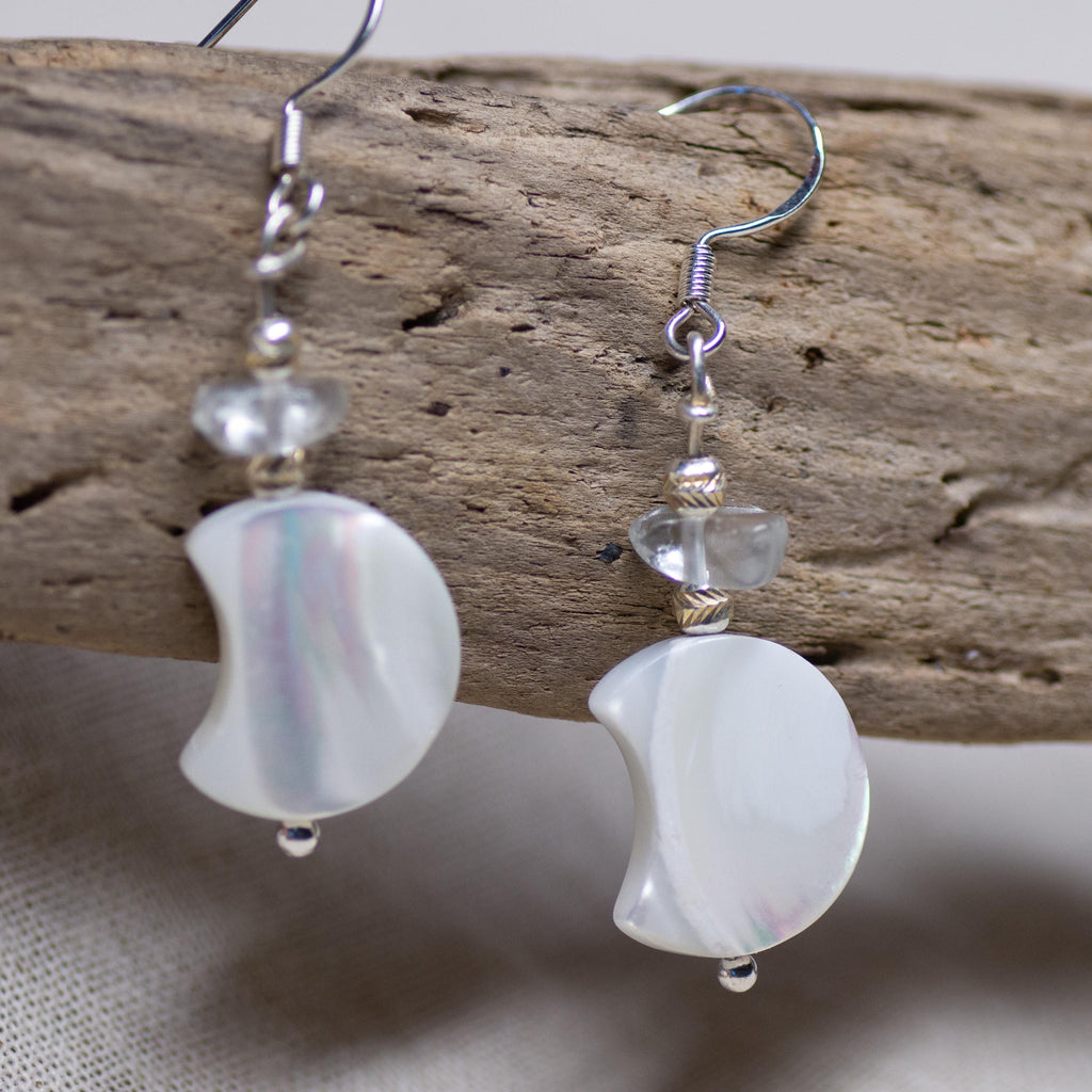 Mother of Pearl Crescent Moon Drop Earrings