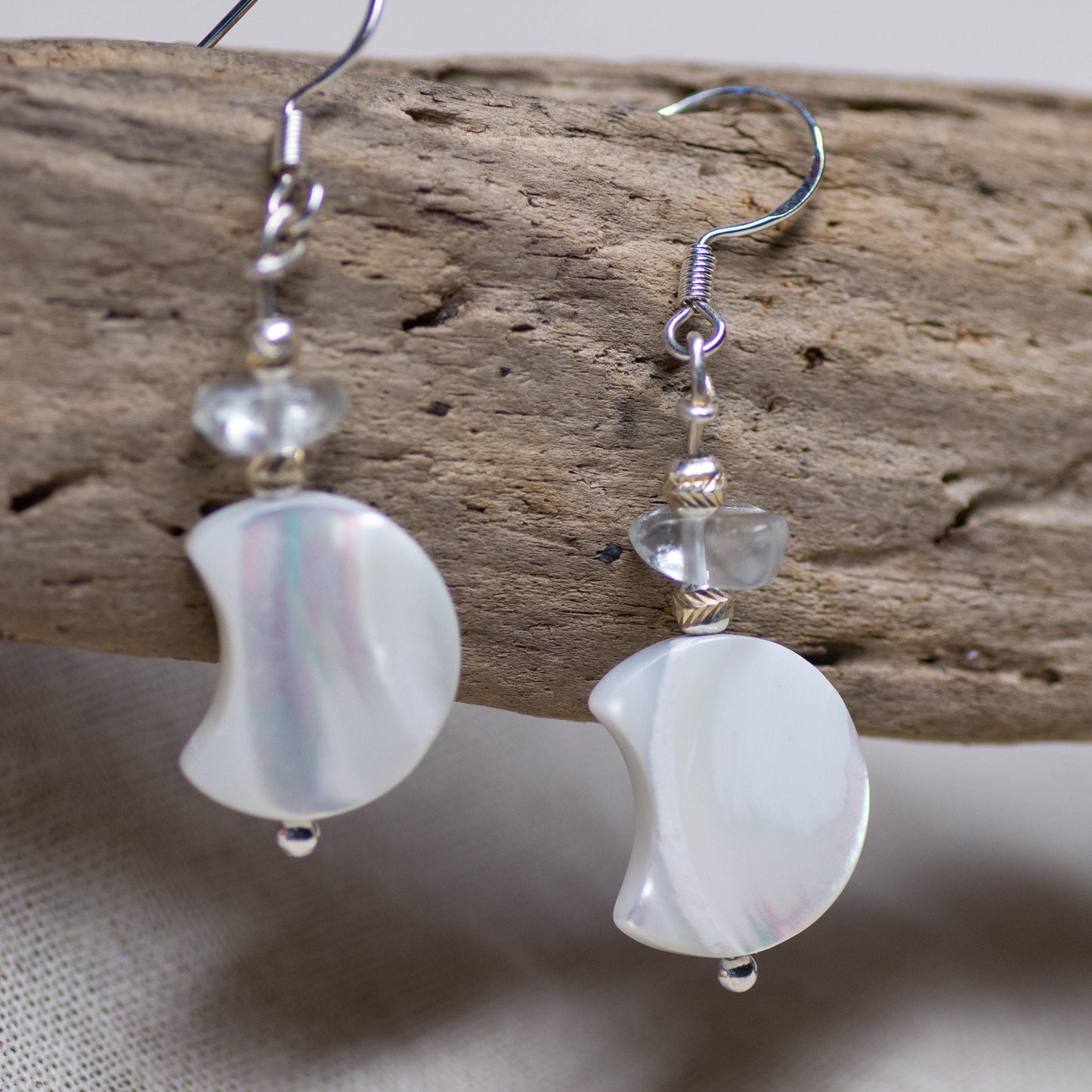 Mother of Pearl Crescent Moon Drop Earrings