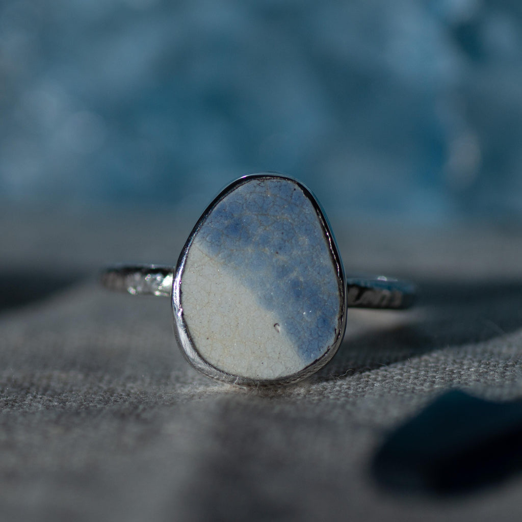 Two-Tone Sea Pottery Ring, Size Q/8.5 (UK/US)