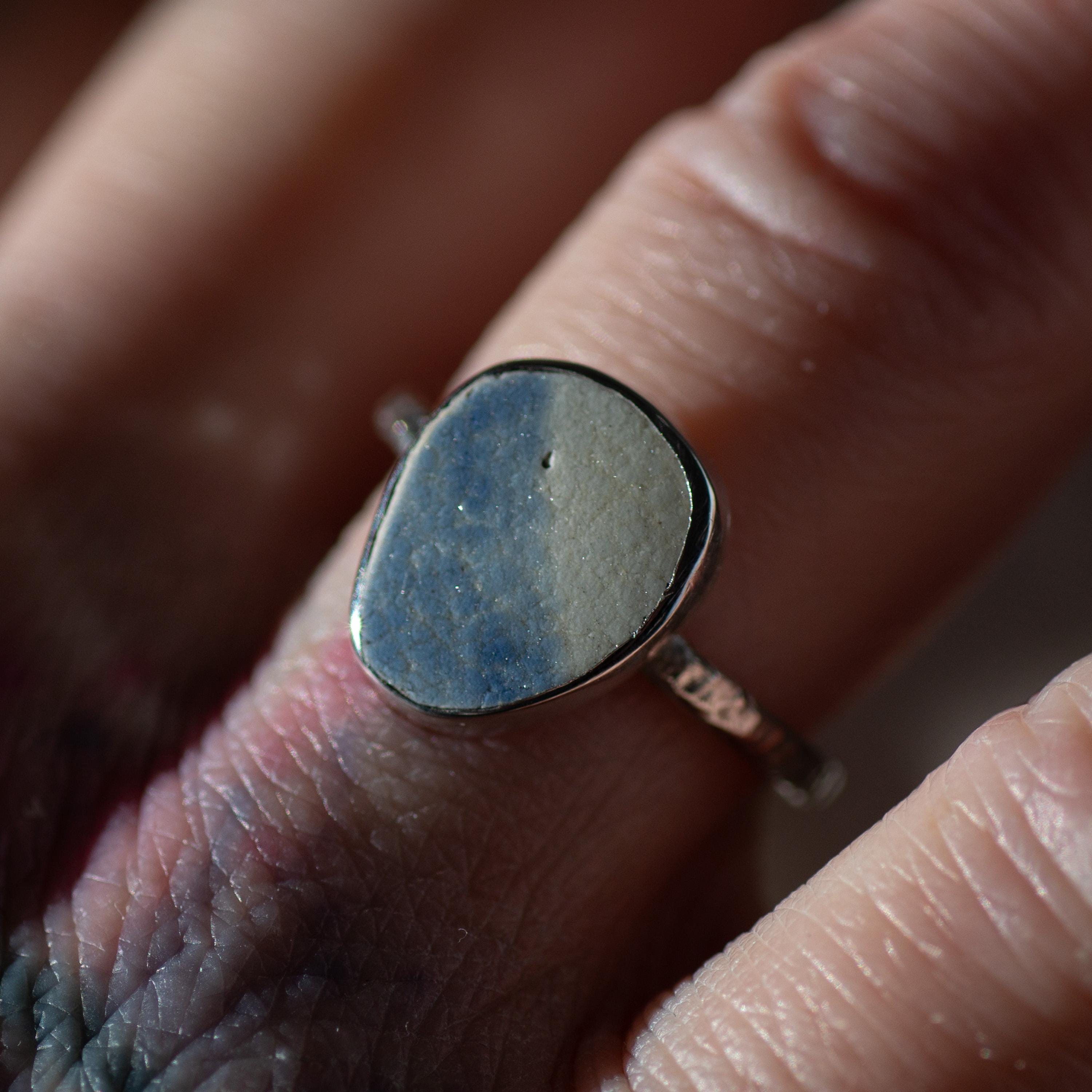 Two-Tone Sea Pottery Ring, Size Q/8.5 (UK/US)