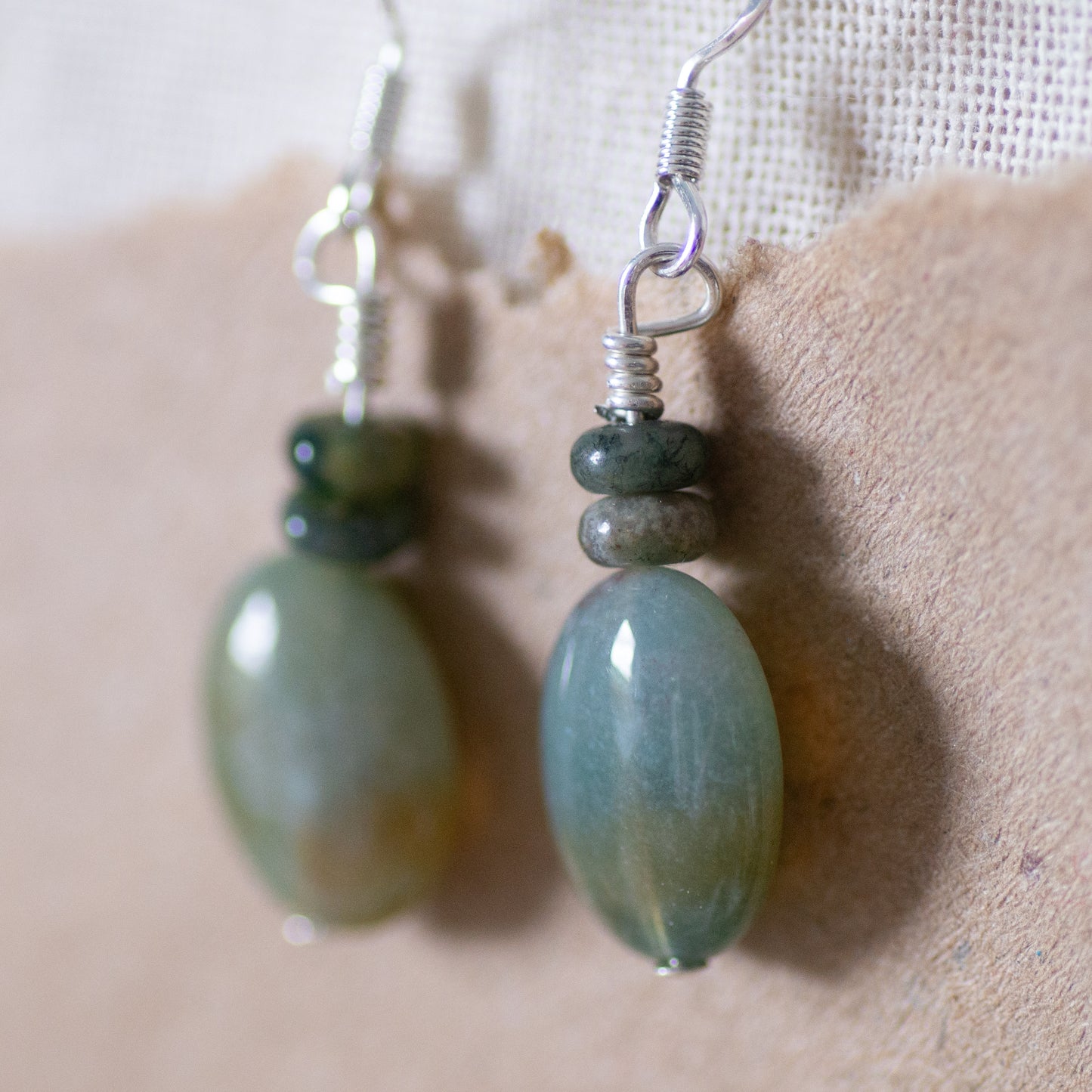 Ocean Ovals, Indian Agate Sterling Silver Drop Earrings