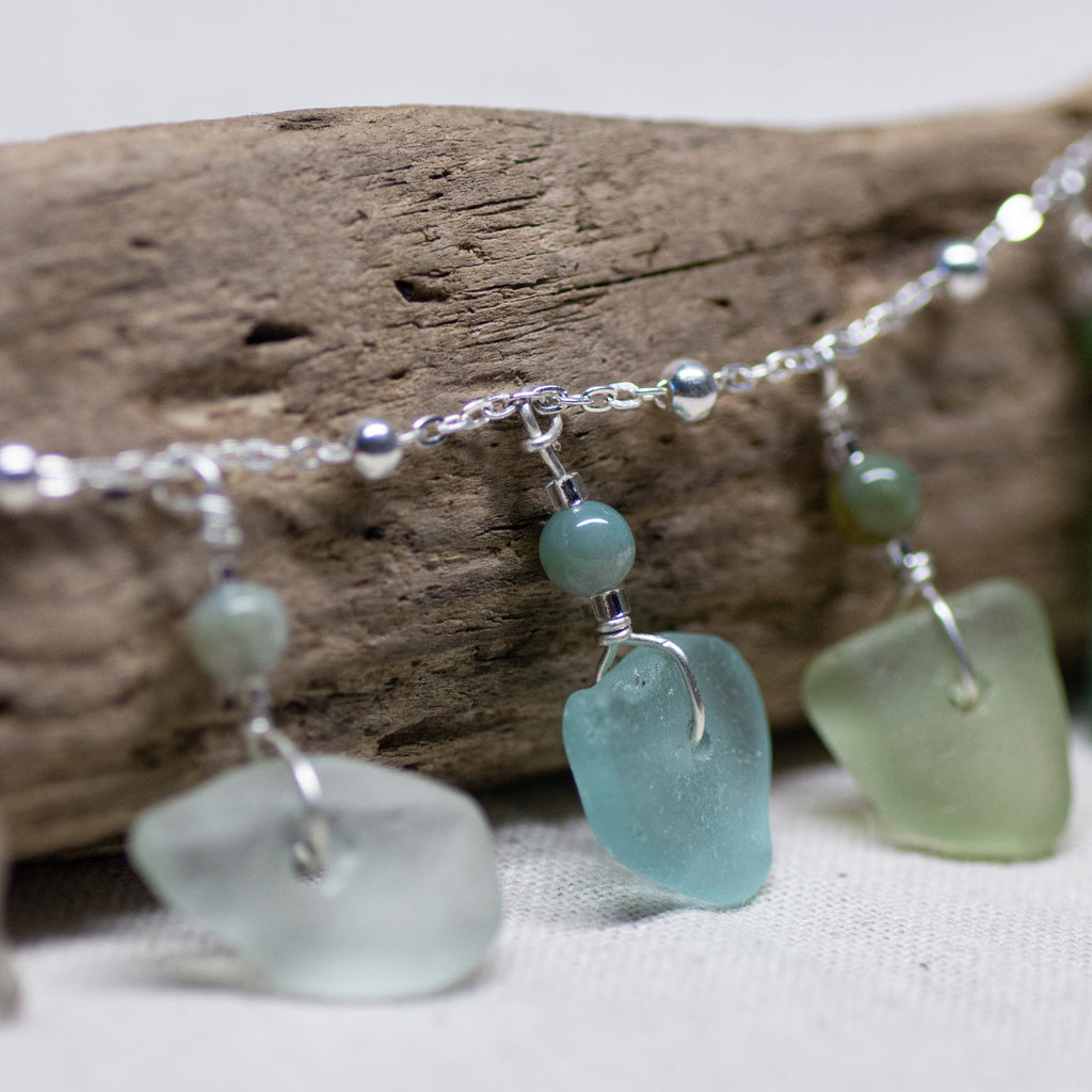 Sea Glass and Indian Agate Charm Bracelet