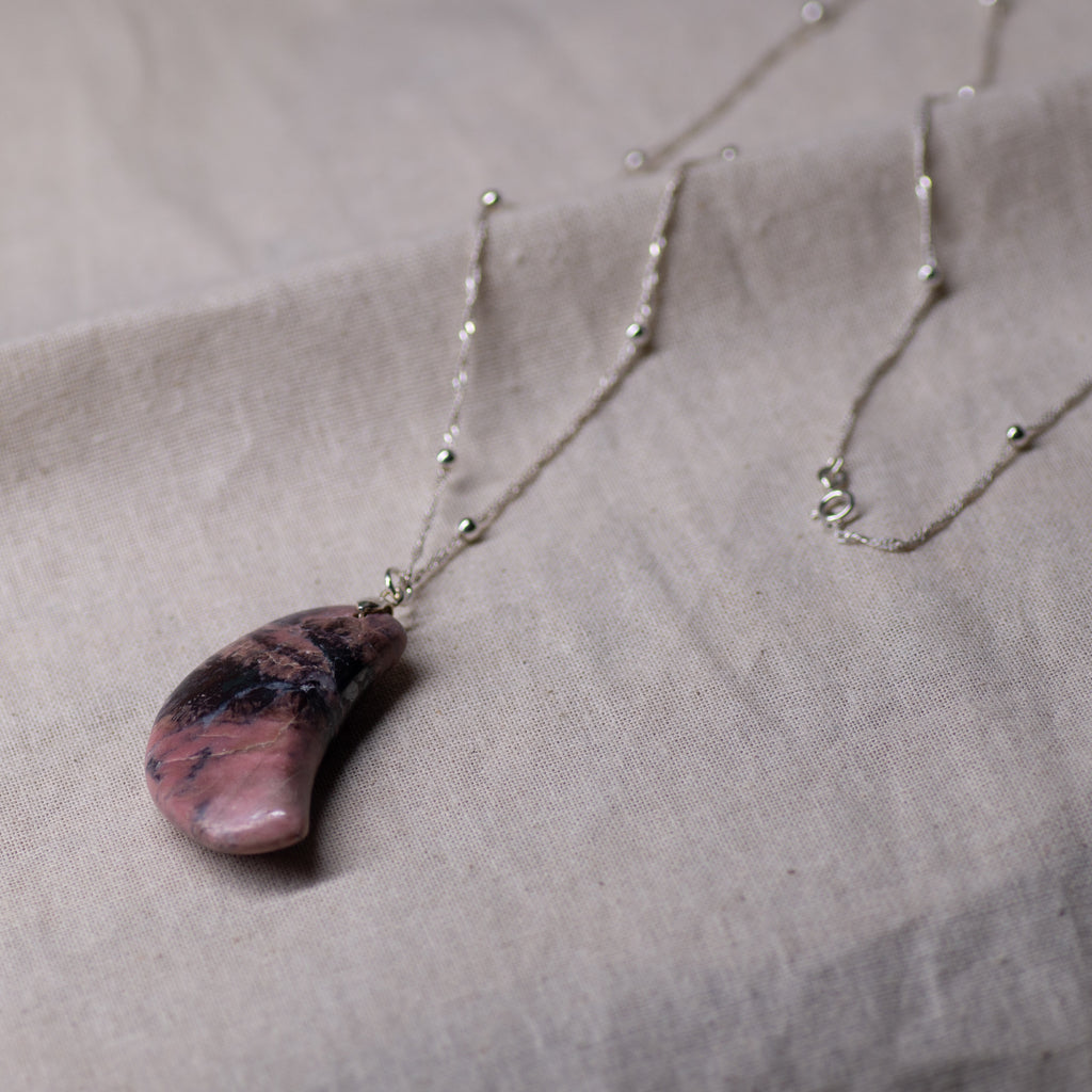 Rhodonite Crescent Moon Necklace