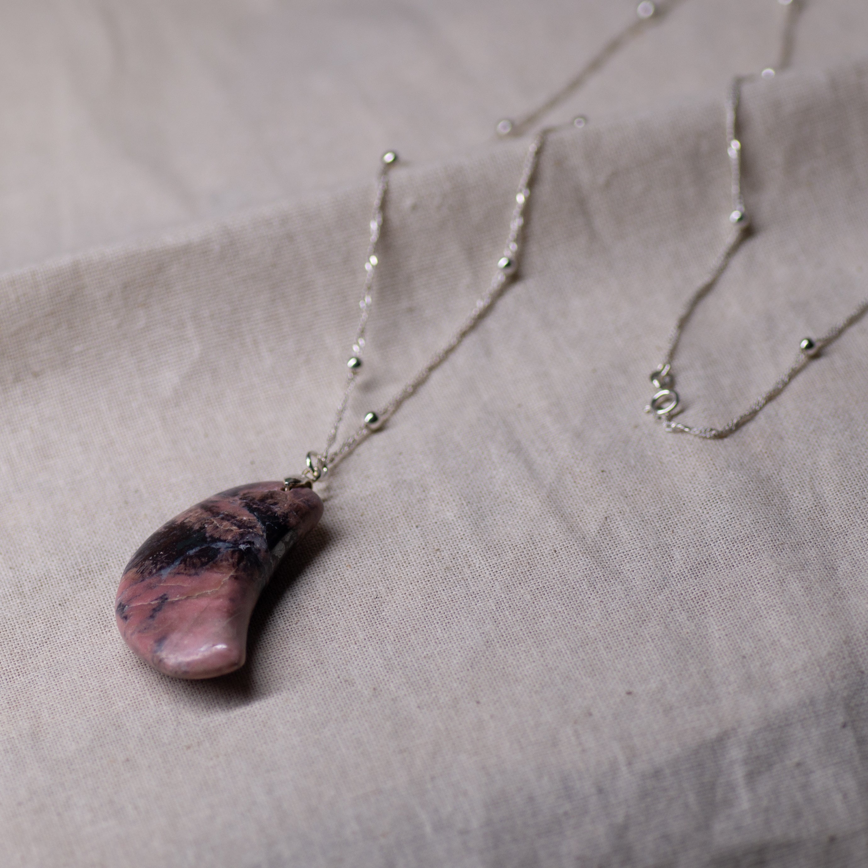 Rhodonite Crescent Moon Necklace