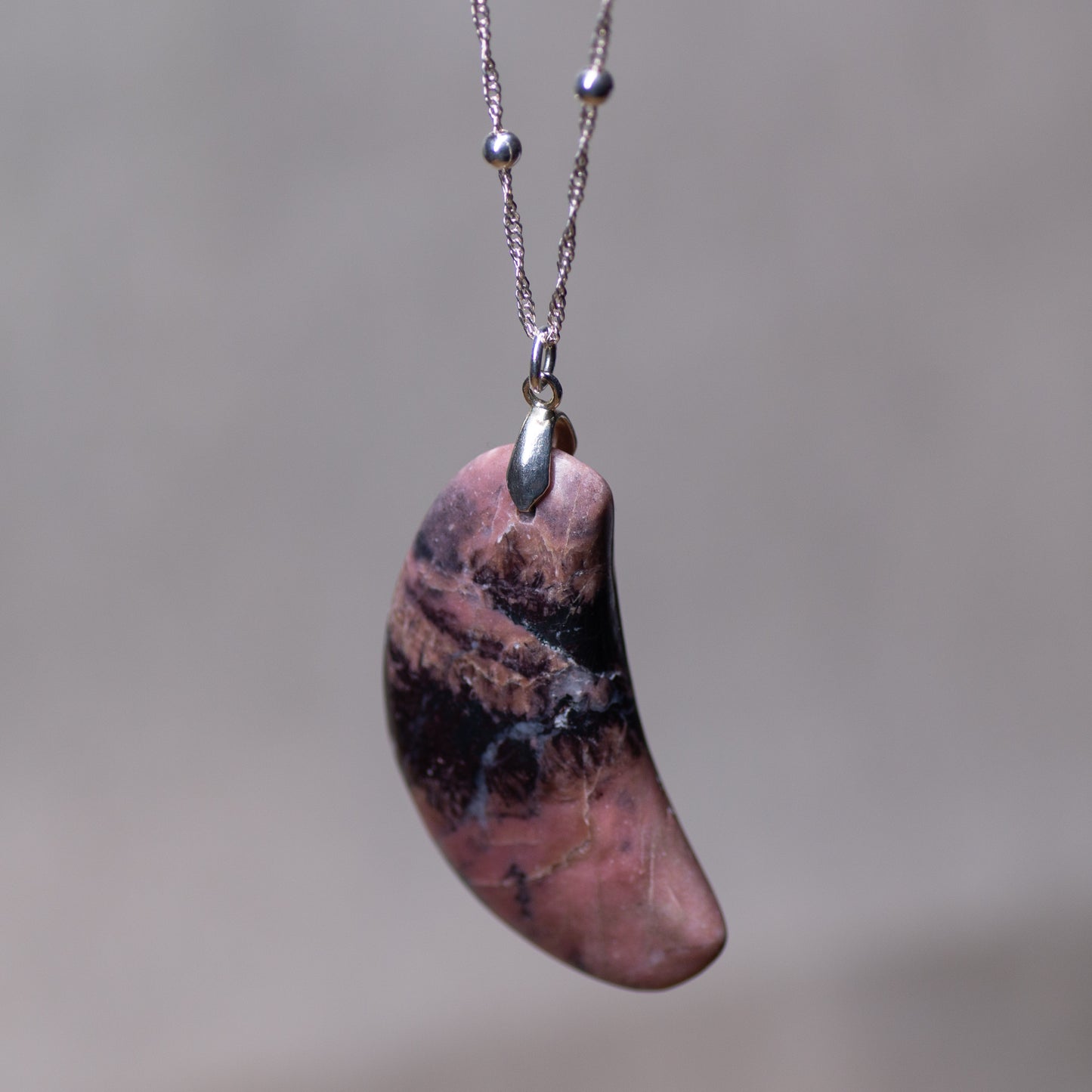 Rhodonite Crescent Moon Necklace