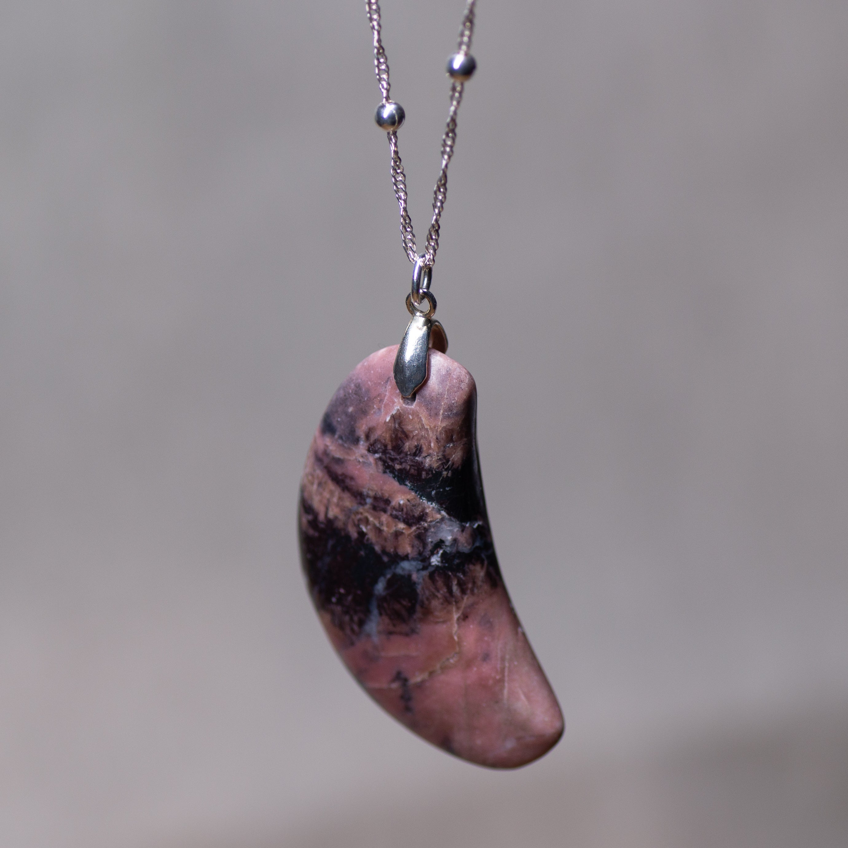 Rhodonite Crescent Moon Necklace