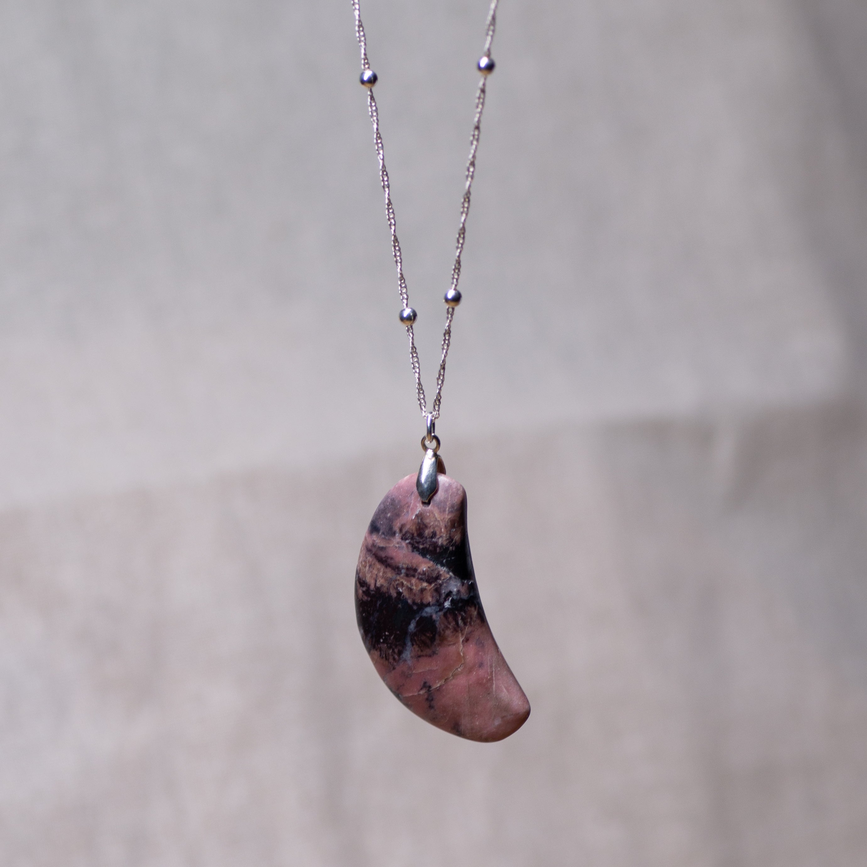 Rhodonite Crescent Moon Necklace