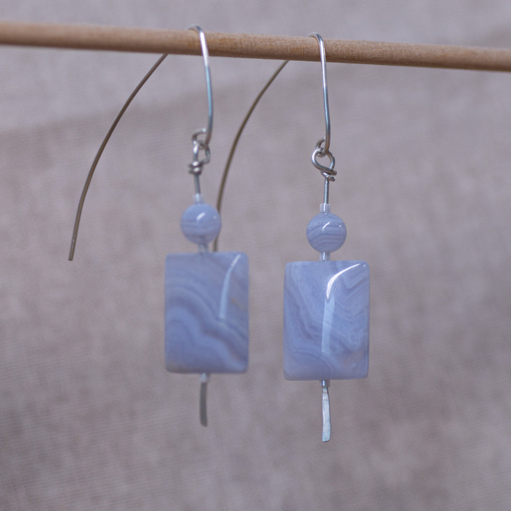 Blue Lace Agate Threader Earrings