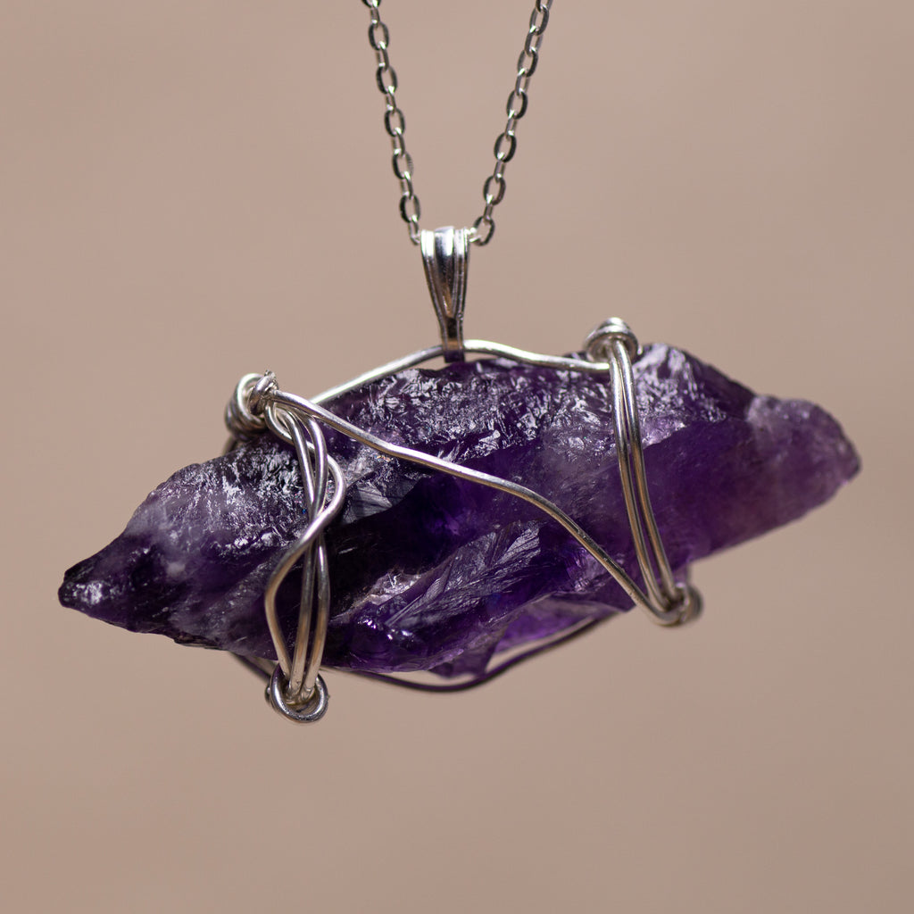 Raw Amethyst Wire Wrapped Necklace