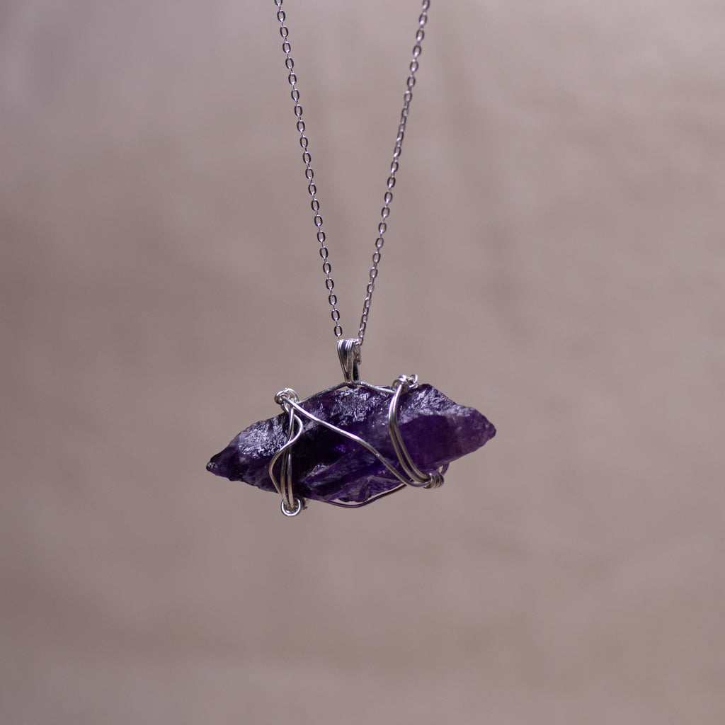 Raw Amethyst Wire Wrapped Necklace