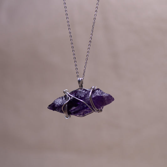 Raw Amethyst Wire Wrapped Necklace