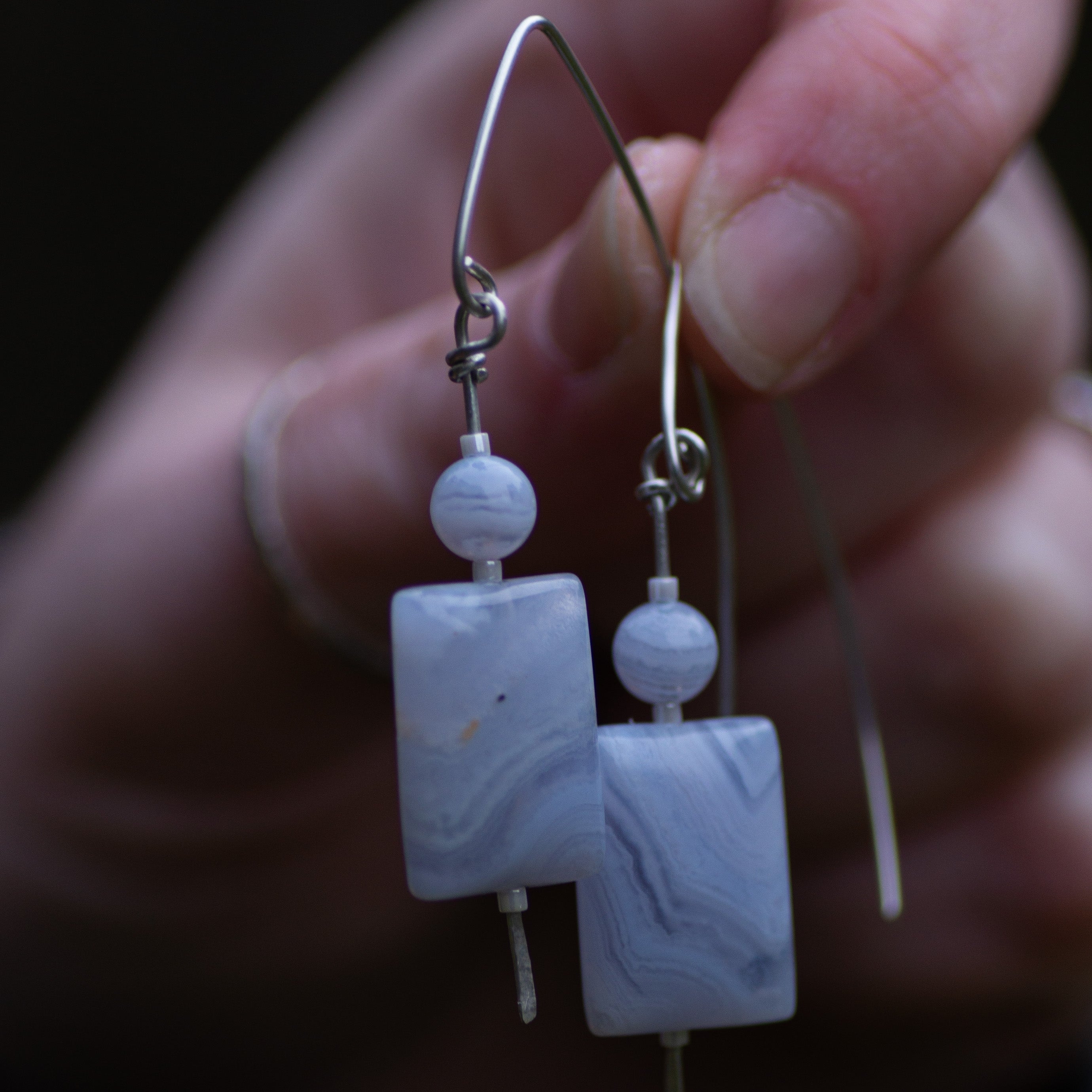 Blue Lace Agate Threader Earrings