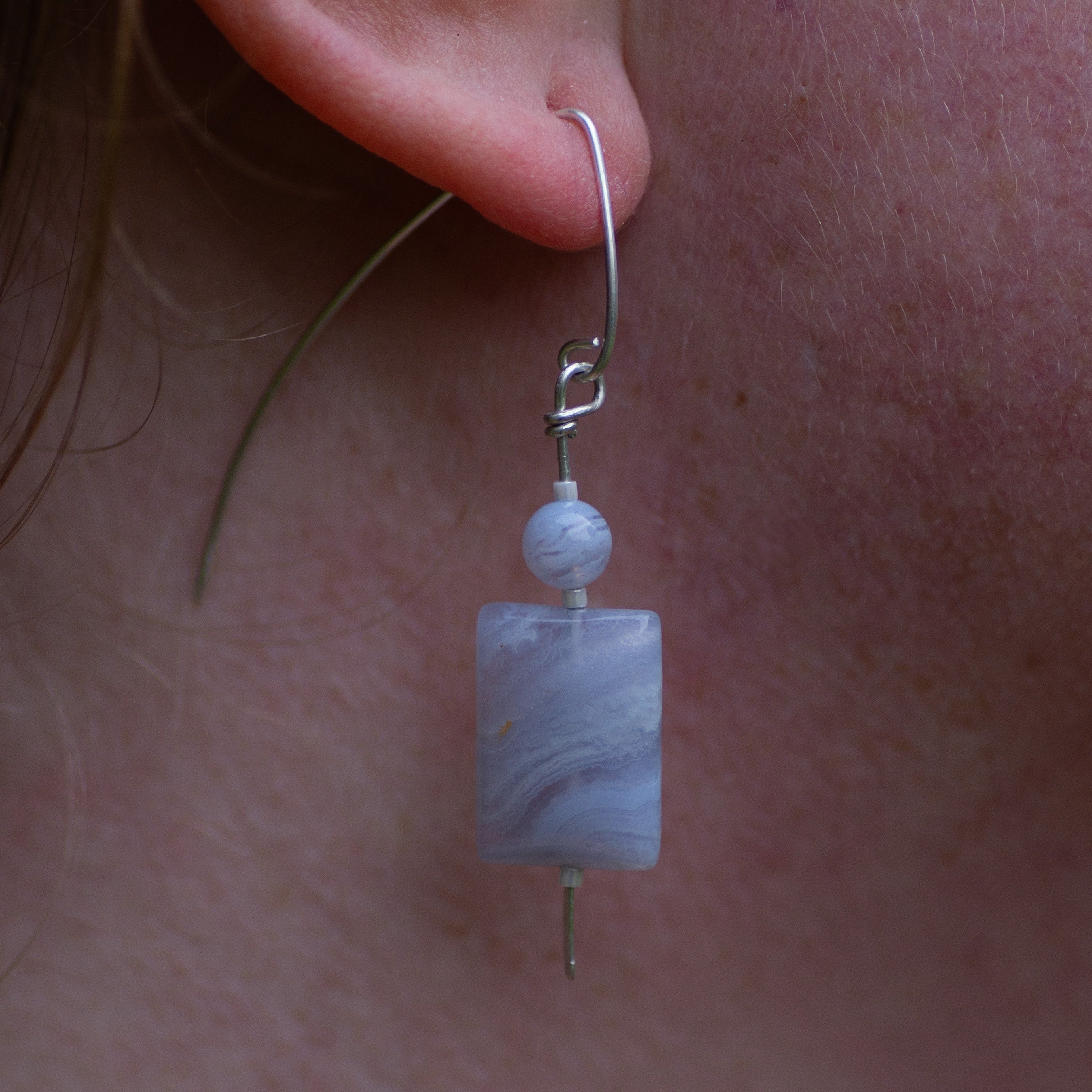 Blue Lace Agate Threader Earrings