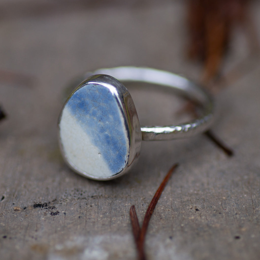 Two-Tone Sea Pottery Ring, Size Q/8.5 (UK/US)