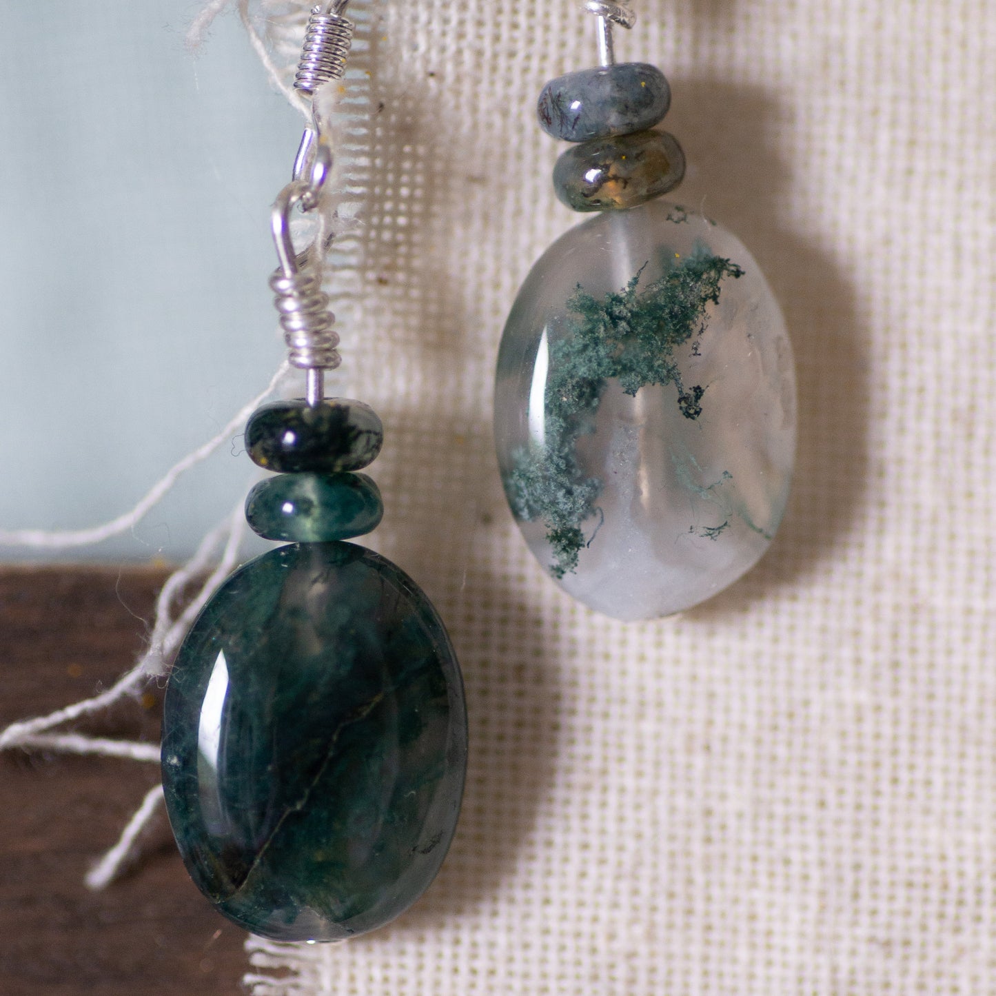 Moss Agate Sterling Silver Drop Earrings