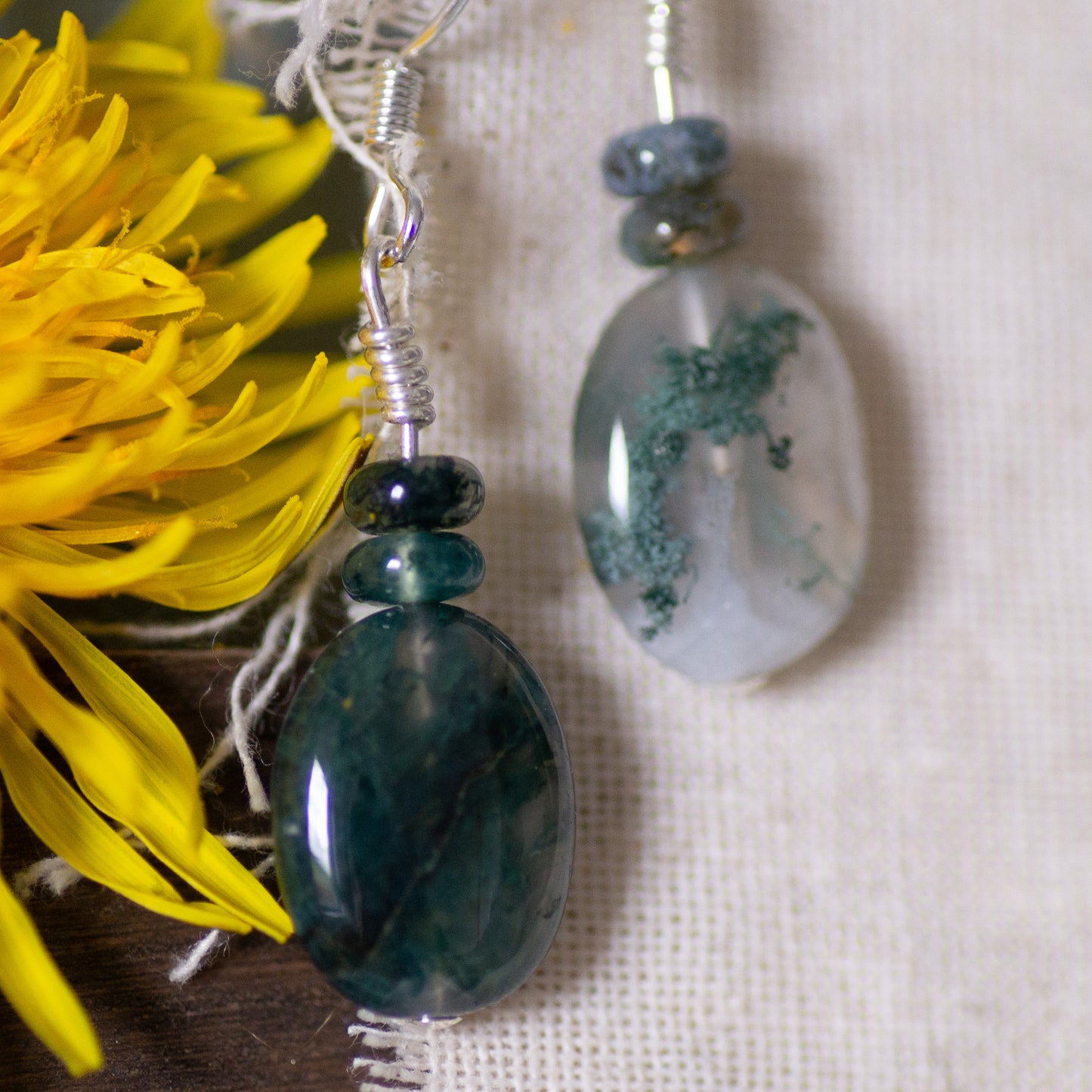 Moss Agate Sterling Silver Drop Earrings