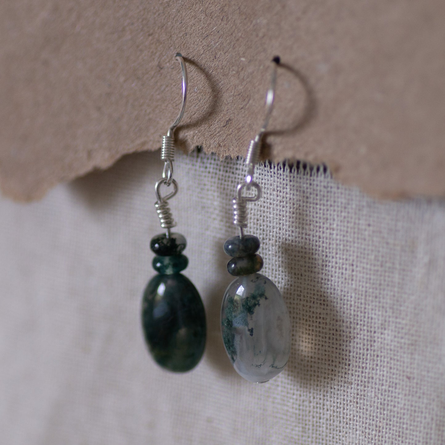 Moss Agate Sterling Silver Drop Earrings
