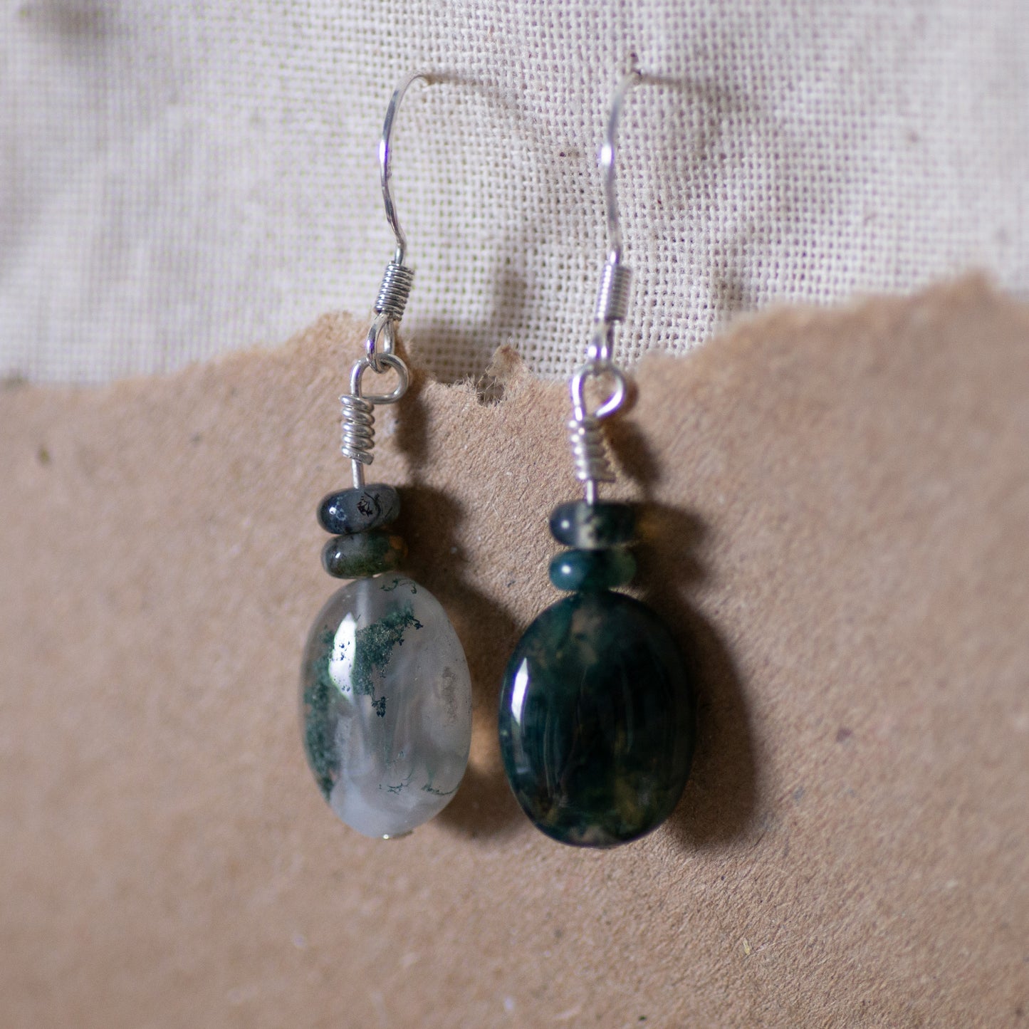 Moss Agate Sterling Silver Drop Earrings