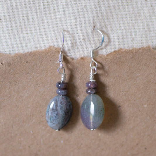 Purple Indian Agate Sterling Silver Drop Earrings