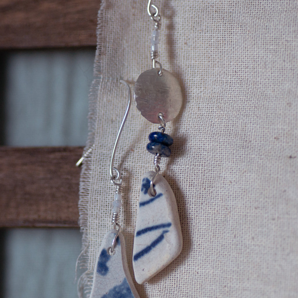 Sea Tumbled Pottery Dangle Earrings