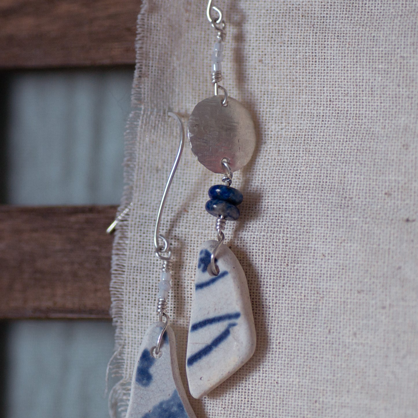 Sea Tumbled Pottery Dangle Earrings