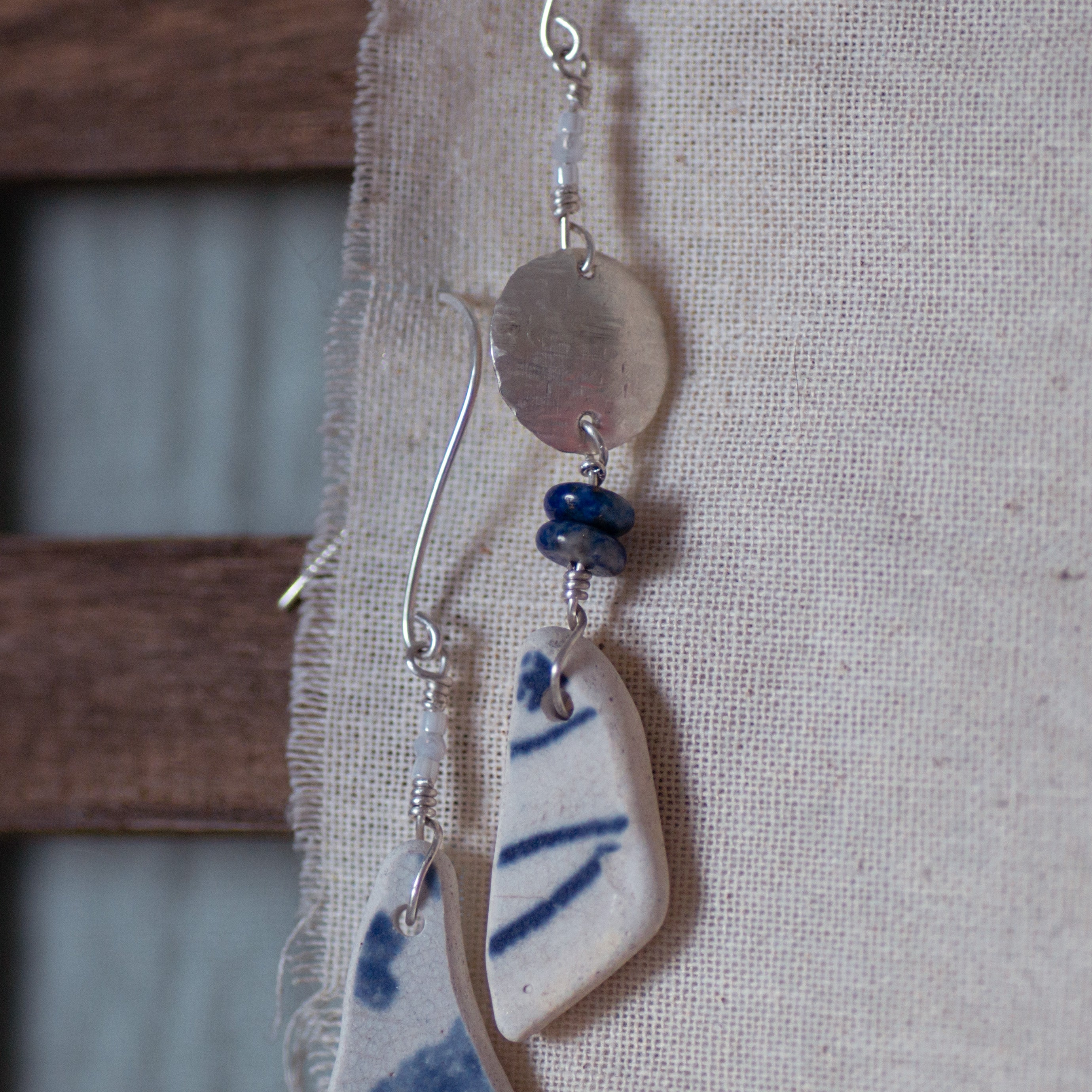 Sea Tumbled Pottery Dangle Earrings